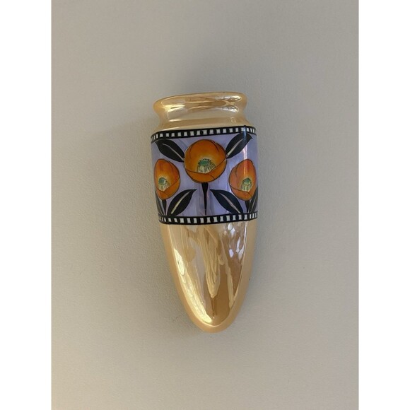 Vintage 1920’s / 39’s Luster Ware Art Deco Wall Pocket Vase Japan Hand Painted - Picture 8 of 8